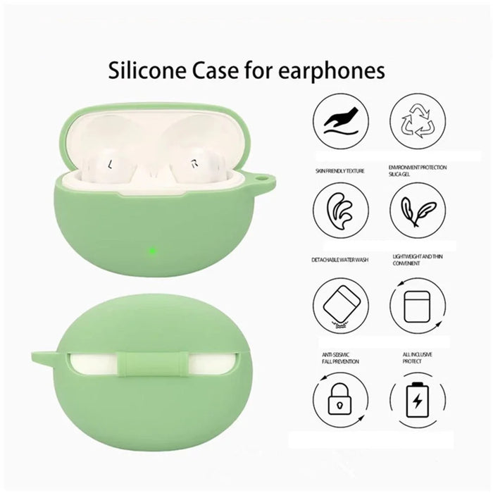 For OnePlus Buds Ace 2 Case with Anti Lost Buckle Bluetooth-compatible Earbuds Silicone Protective Cover - Matcha Green - 4