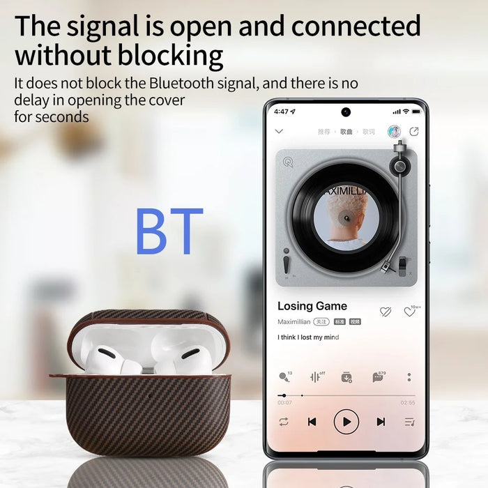 For AirPods 4 Protective Cover Carbon Fiber Texture Earbuds PU Leather PC Hard Case with Hook - Black - 3