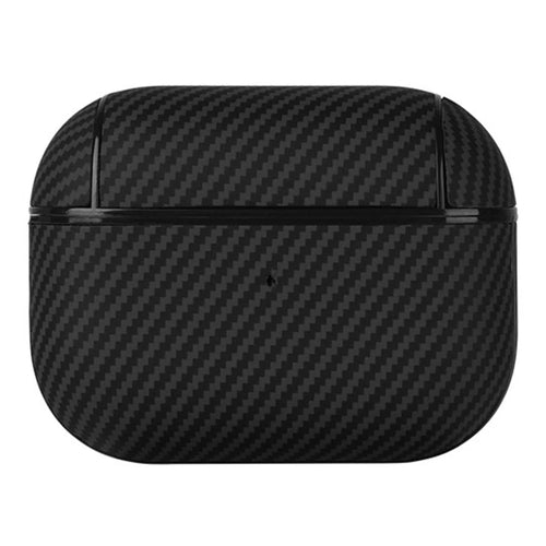 For AirPods Pro 2 Protective Cover Carbon Fiber Texture Earbuds PU Leather PC Hard Case with Hook - Black - 1