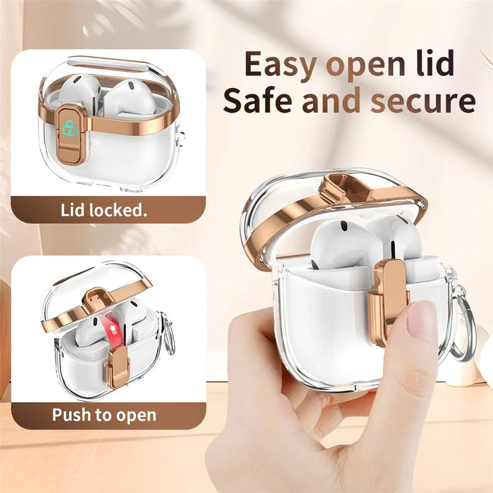 Transparent Case for Samsung Galaxy Buds3 / Buds3 Pro Electroplated TPU + PC Earbuds Protector with Lock Buckle - Rose Gold - 2