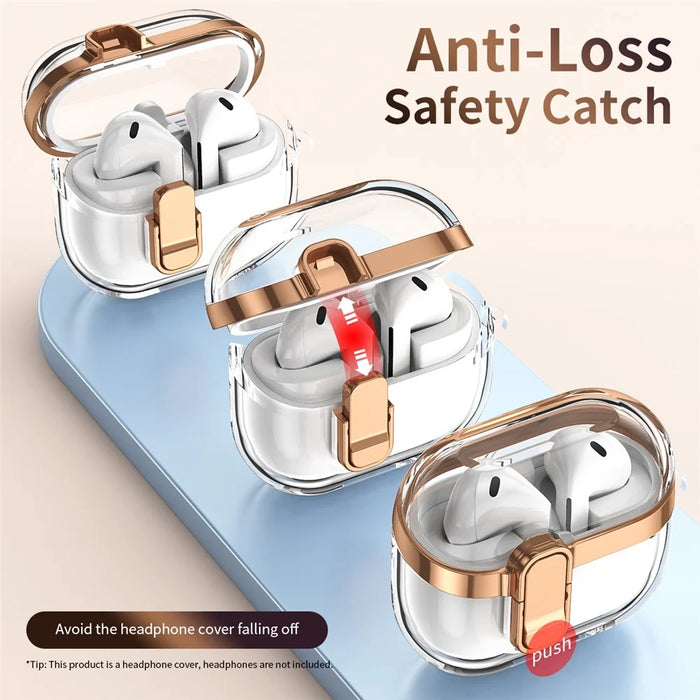 Transparent Case for Samsung Galaxy Buds3 / Buds3 Pro Electroplated TPU + PC Earbuds Protector with Lock Buckle - Rose Gold - 3
