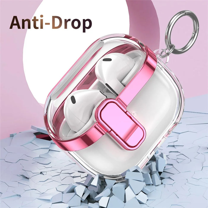 Transparent Case for Samsung Galaxy Buds3 / Buds3 Pro Electroplated TPU + PC Earbuds Protector with Lock Buckle - Rose Gold - 6