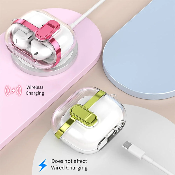 Transparent Case for Samsung Galaxy Buds3 / Buds3 Pro Electroplated TPU + PC Earbuds Protector with Lock Buckle - Rose Gold - 7