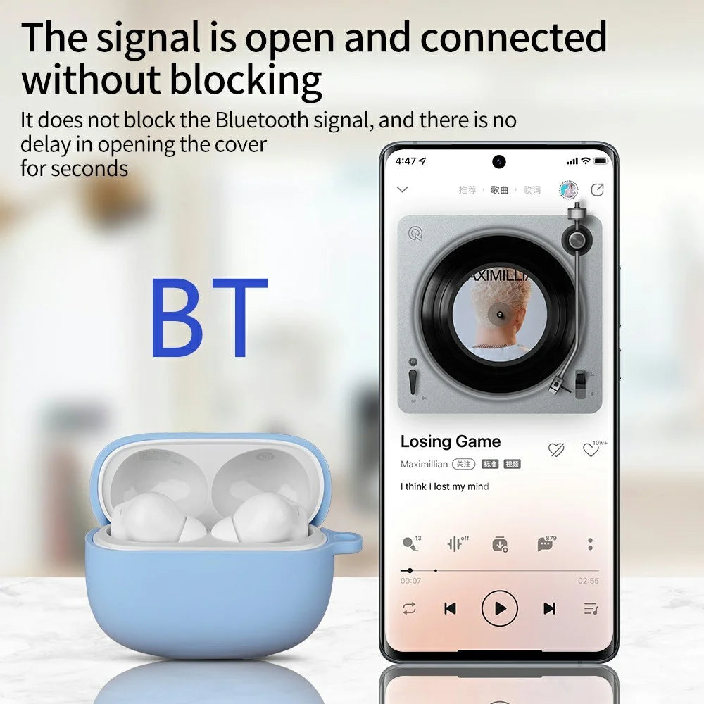 For Xiaomi Redmi Buds 6 Pro Silicone Case Bluetooth-compatible Earphone Anti-Scratch Protective Cover with Carabiner - Sky Blue - 2