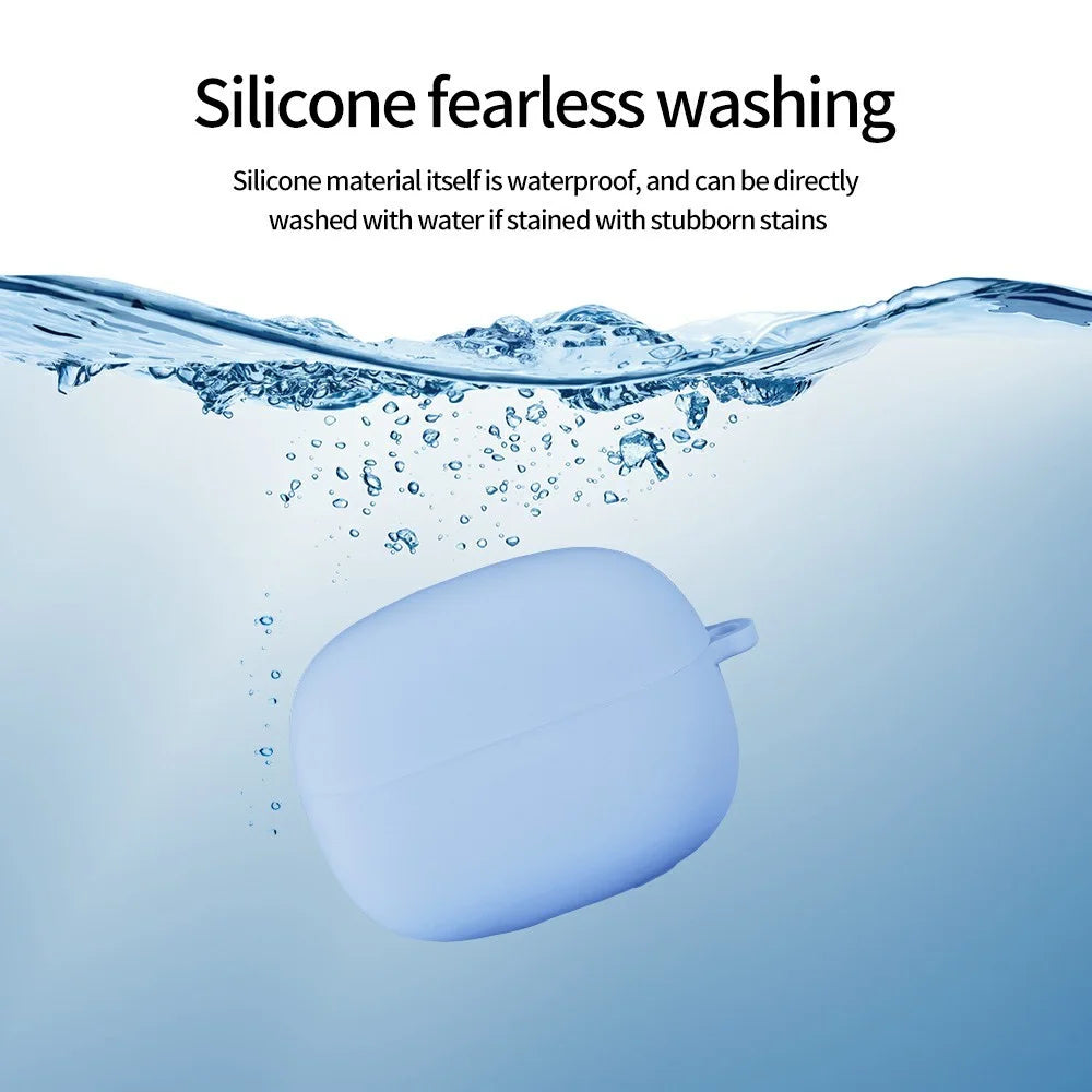 For Xiaomi Redmi Buds 6 Pro Silicone Case Bluetooth-compatible Earphone Anti-Scratch Protective Cover with Carabiner - Sky Blue - 3