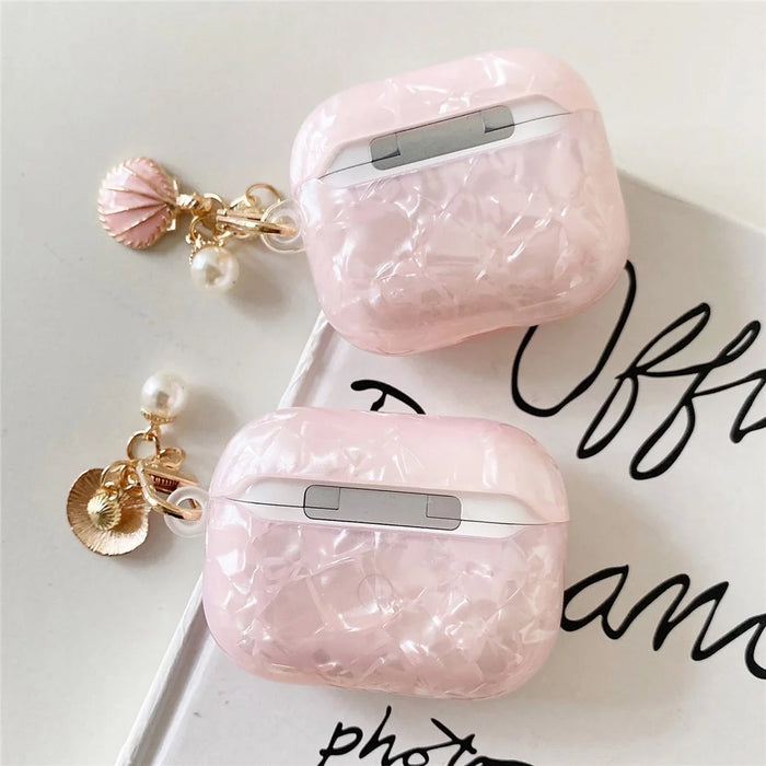 For AirPods 4 Case Shell Pattern Earphone TPU Protective Cover with Shell Pendant - 4