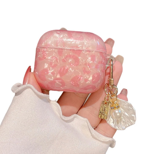 For AirPods 4 Earphone Case Shell Pattern TPU Cover with Shell Pendant - Pink - 1