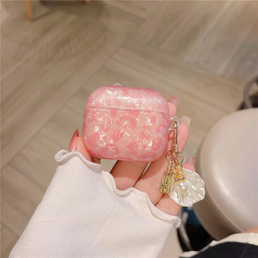 For AirPods 4 Earphone Case Shell Pattern TPU Cover with Shell Pendant - Pink - 2