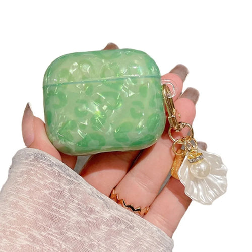 For AirPods 4 Earphone Case Shell Pattern TPU Cover with Shell Pendant - Green - 1