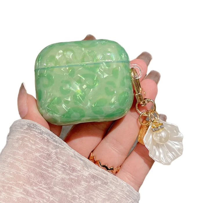 For AirPods 4 Earphone Case Shell Pattern TPU Cover with Shell Pendant - Green - 1