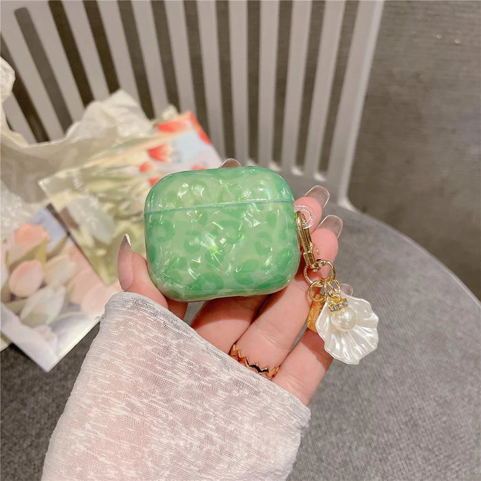 For AirPods 4 Earphone Case Shell Pattern TPU Cover with Shell Pendant - Green - 2