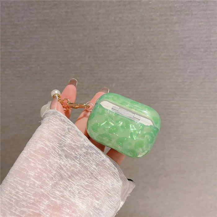 For AirPods 4 Earphone Case Shell Pattern TPU Cover with Shell Pendant - Green - 4