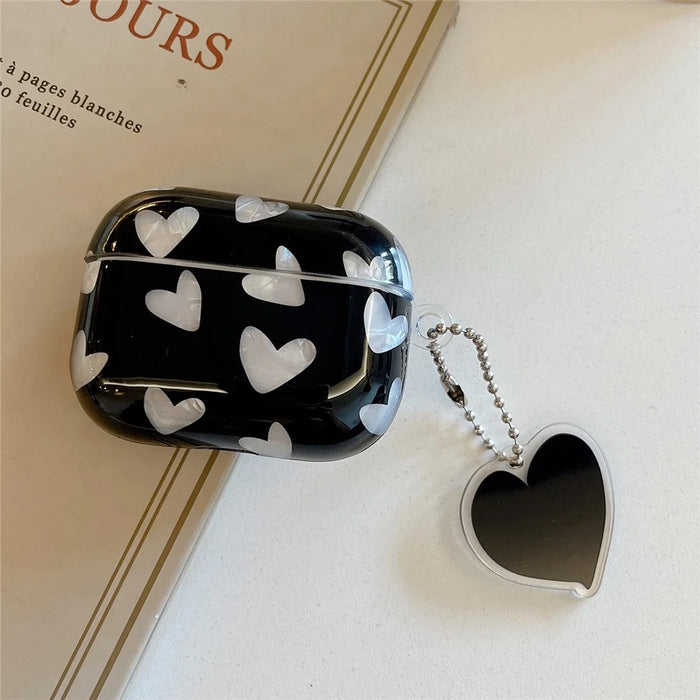 For AirPods 4 Earphone Case Shell Pattern Heart TPU Cover with Heart Pendant - Black - 3
