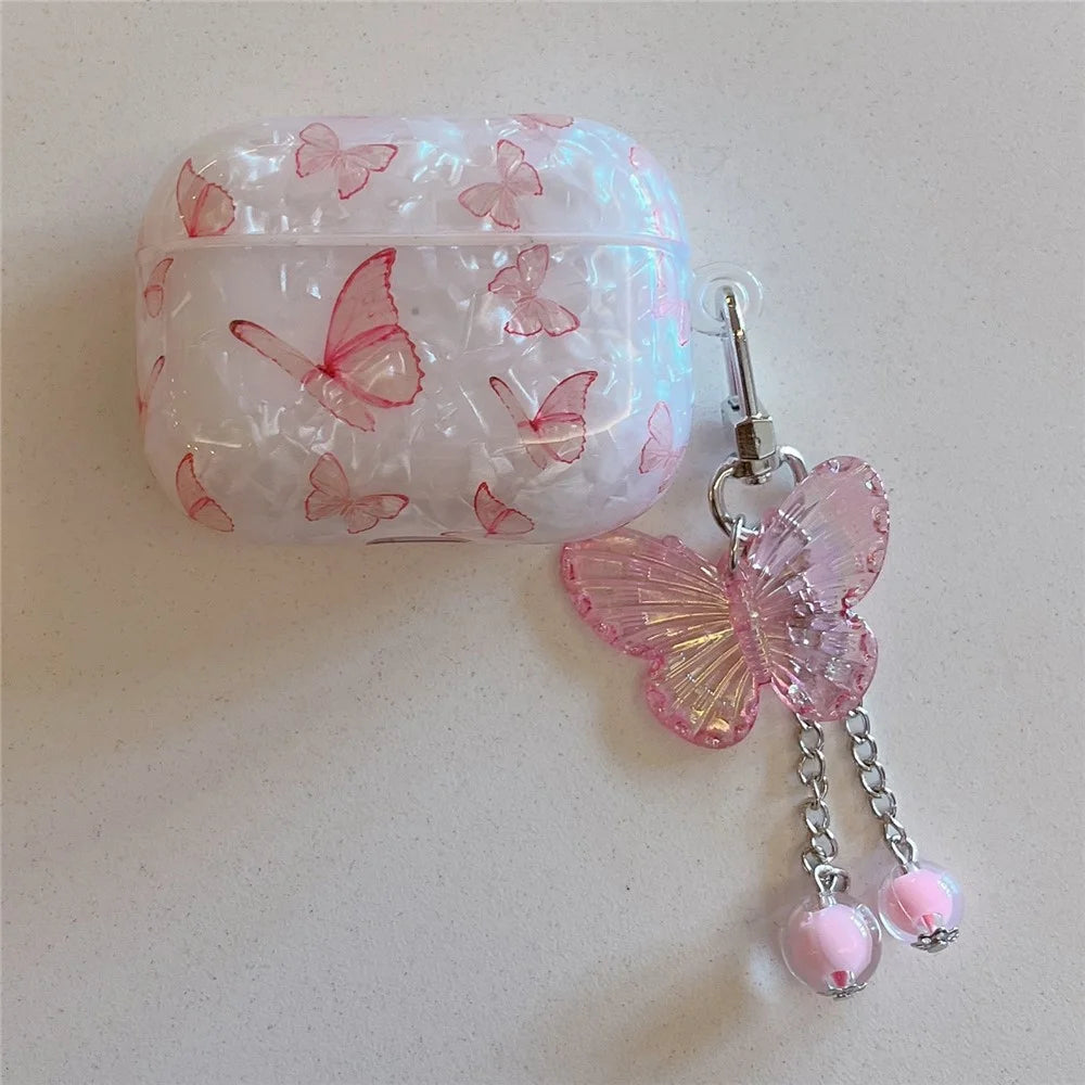 For AirPods 4 Earphone Case Shell Texture Butterfly Pattern TPU Protective Cover with  Pendant Accessory - 1