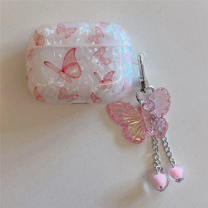 For AirPods 4 Earphone Case Shell Texture Butterfly Pattern TPU Protective Cover with  Pendant Accessory - 1