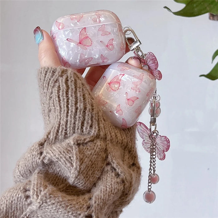 For AirPods 4 Earphone Case Shell Texture Butterfly Pattern TPU Protective Cover with  Pendant Accessory - 3