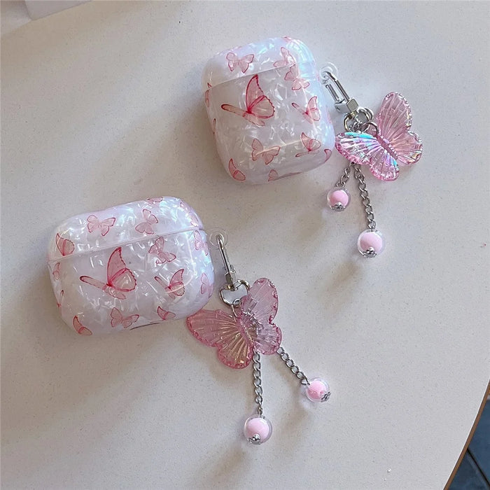 For AirPods 4 Earphone Case Shell Texture Butterfly Pattern TPU Protective Cover with  Pendant Accessory - 4