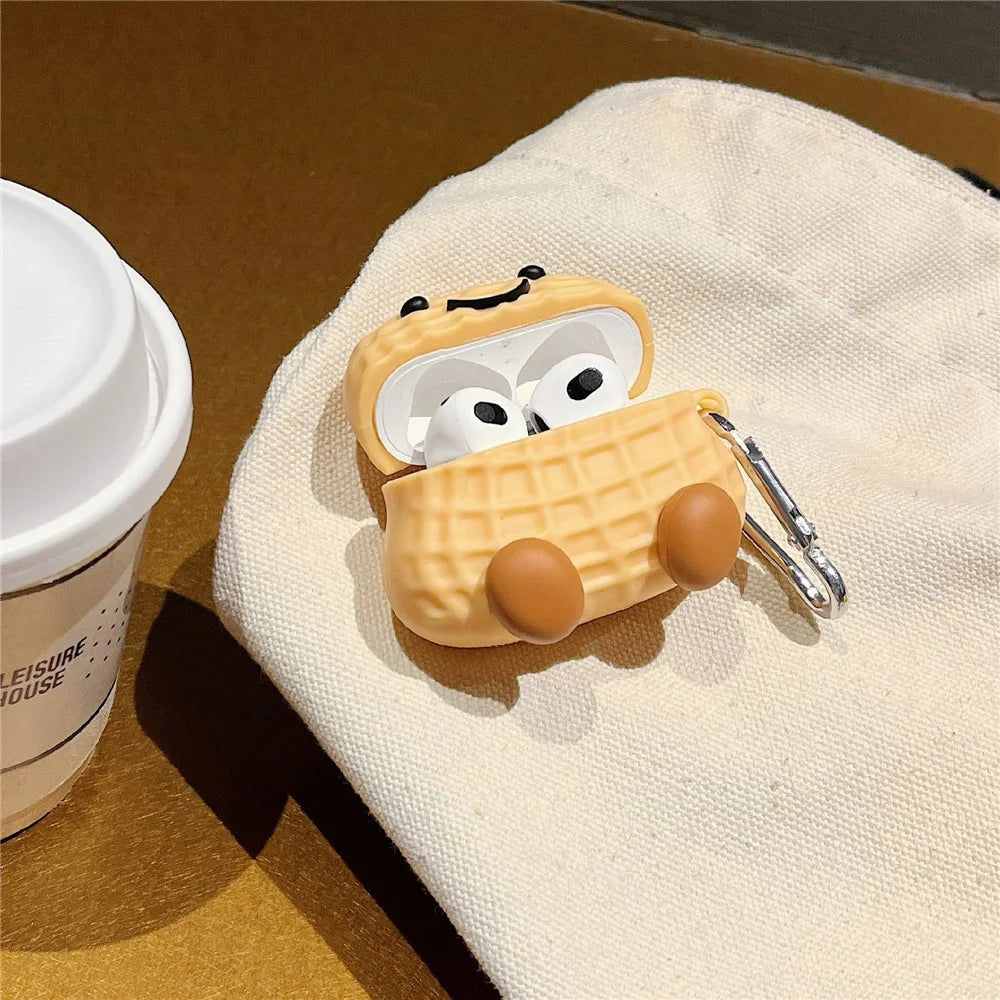 For AirPods 4 Earphone Case Peanut Design Silicone Cover with Hanging Hook - 2