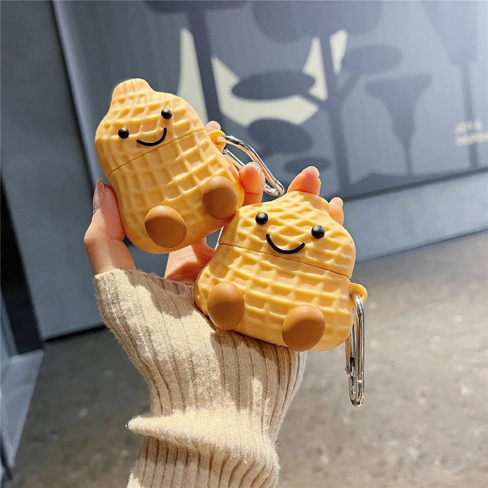 For AirPods 4 Earphone Case Peanut Design Silicone Cover with Hanging Hook - 3
