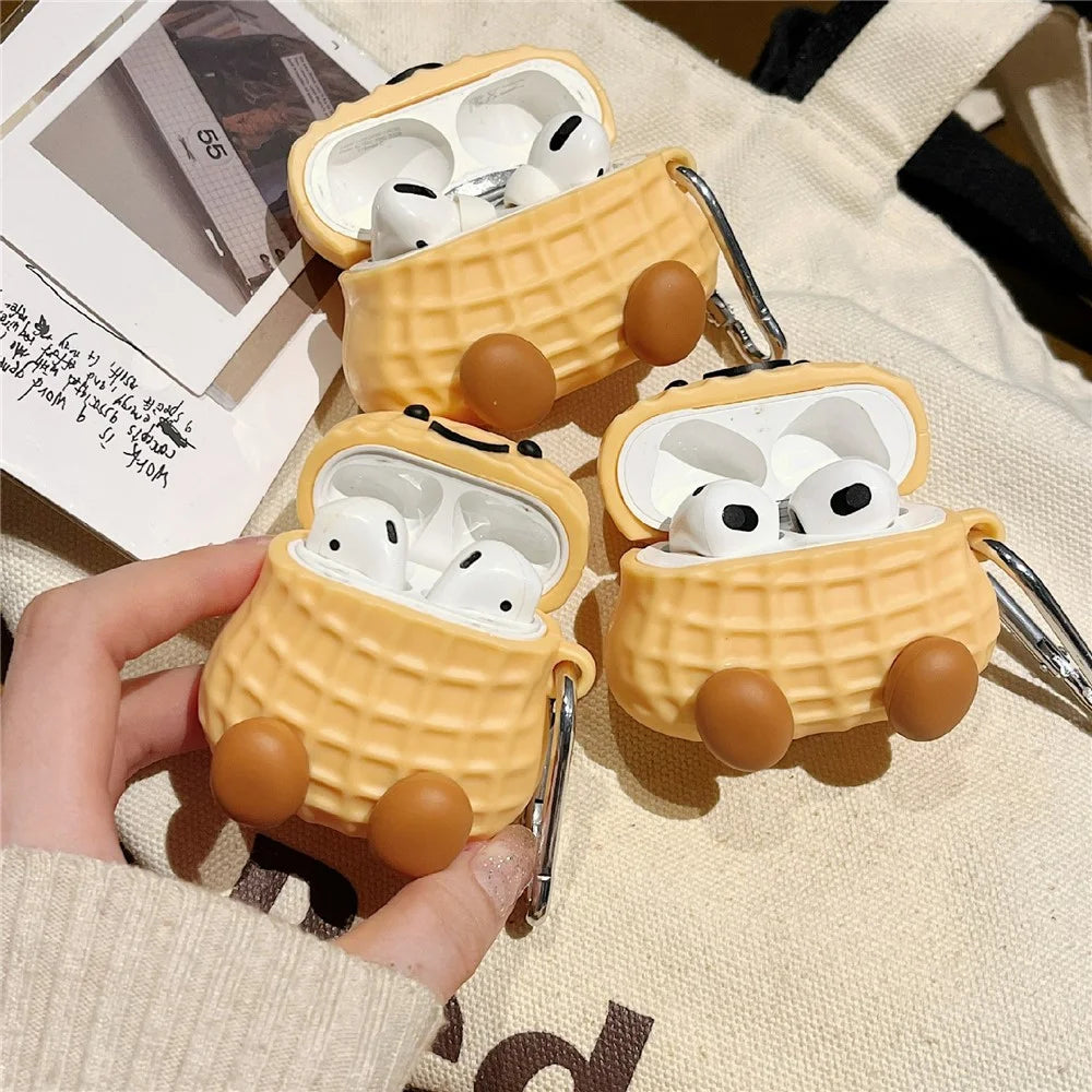 For AirPods 4 Earphone Case Peanut Design Silicone Cover with Hanging Hook - 4