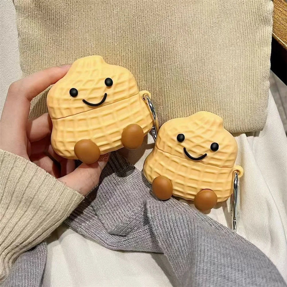 For AirPods 4 Earphone Case Peanut Design Silicone Cover with Hanging Hook - 5