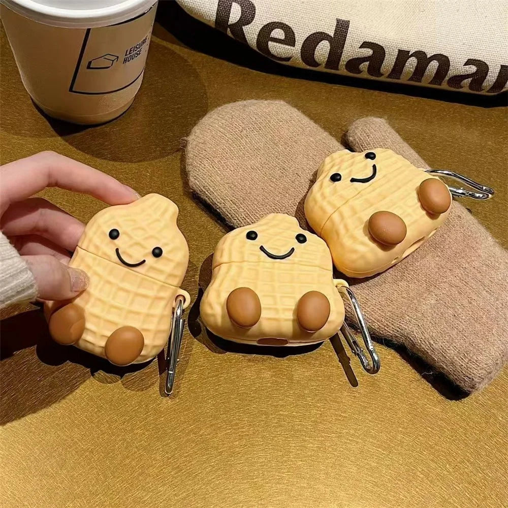 For AirPods 4 Earphone Case Peanut Design Silicone Cover with Hanging Hook - 6