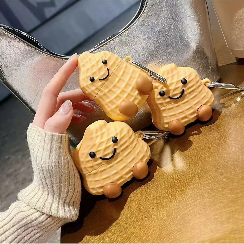 For AirPods 4 Earphone Case Peanut Design Silicone Cover with Hanging Hook - 7