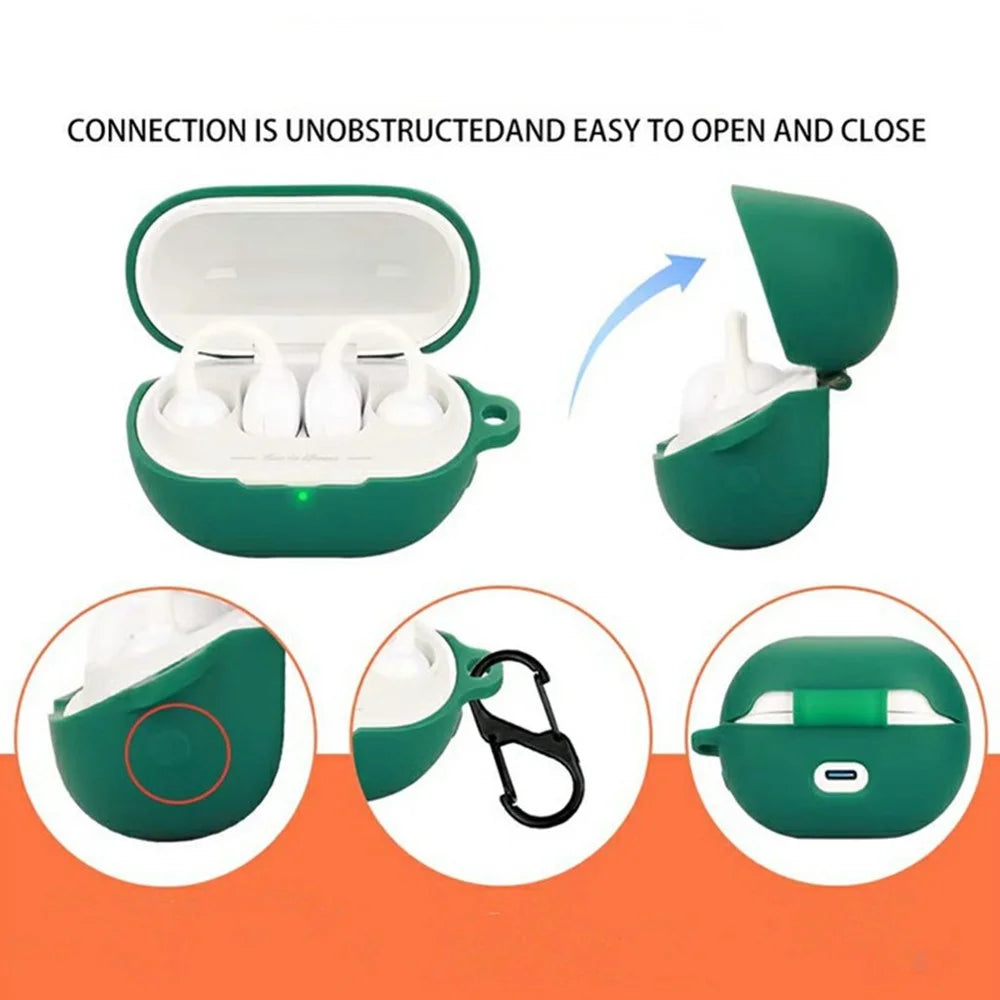 For SoundPEATS UU Ear Clip Bluetooth-compatible Earphones Case with Anti Lost Buckle Silicone Protective Cover - Blackish Green - 7