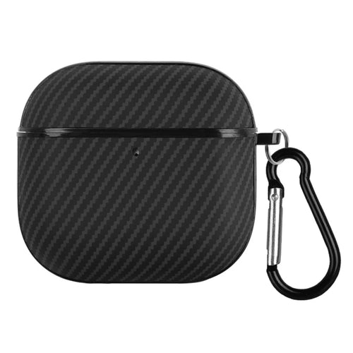For AirPods 4 Case Carbon Fiber Texture TPU PU Earbuds Protective Cover with Hook - Black - 1
