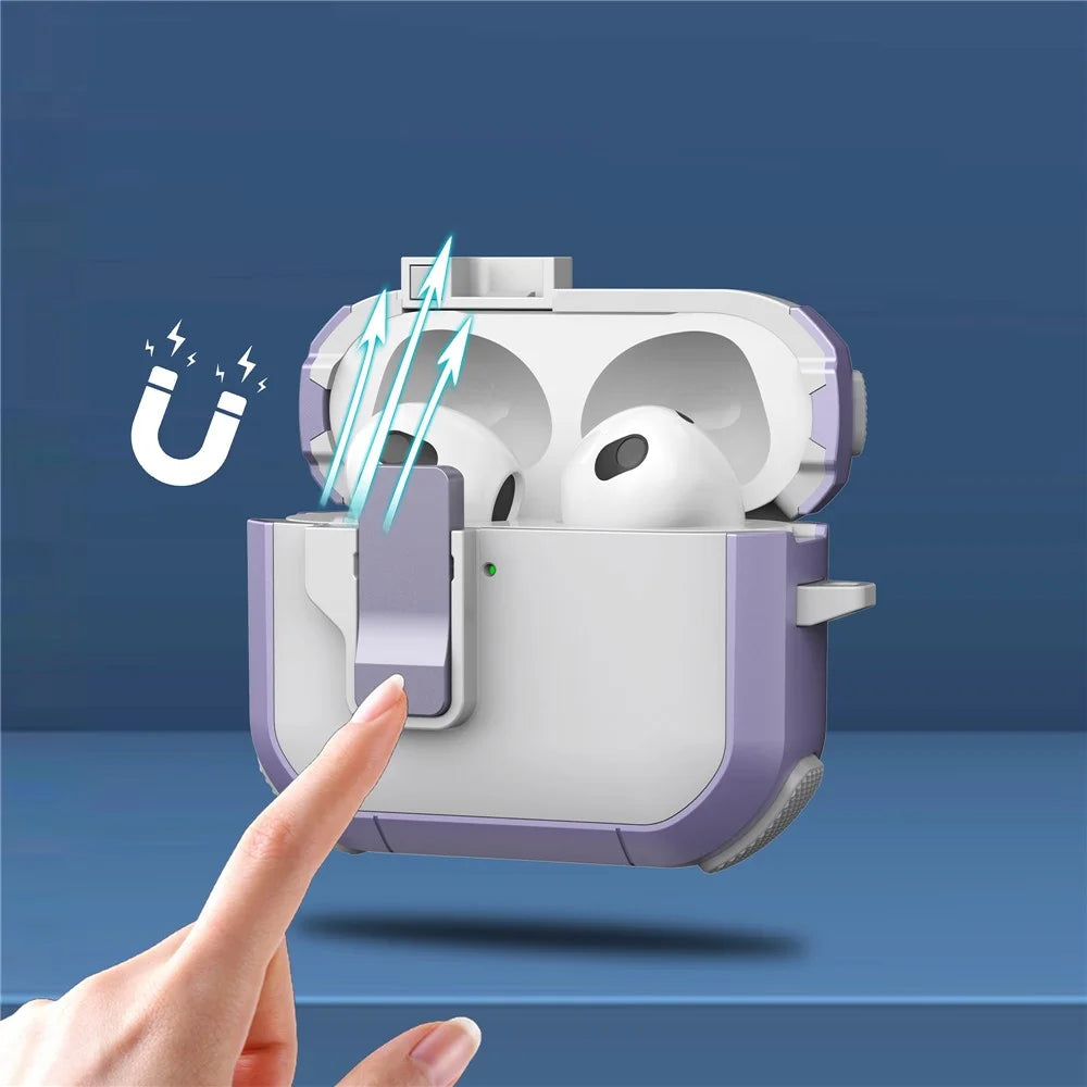 For Apple AirPods 3 Case with Switch Button TPU + PC Compatible with MagSafe Earphone Cover with Hook - Black - 2