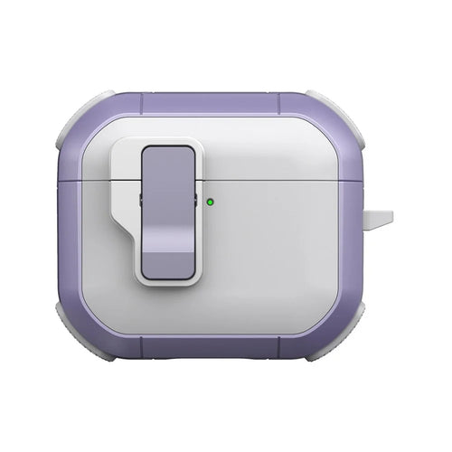 For AirPods 4 Case with Switch Button TPU + PC Compatible with MagSafe Earphone Cover with Hook - White  /  Light Purple - 1