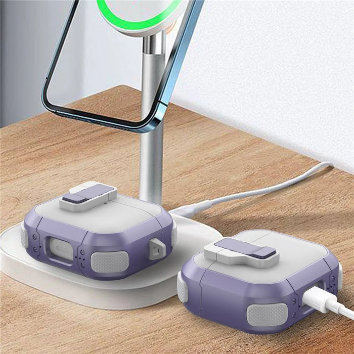 For AirPods 4 Case with Switch Button TPU + PC Compatible with MagSafe Earphone Cover with Hook - White  /  Light Purple - 3