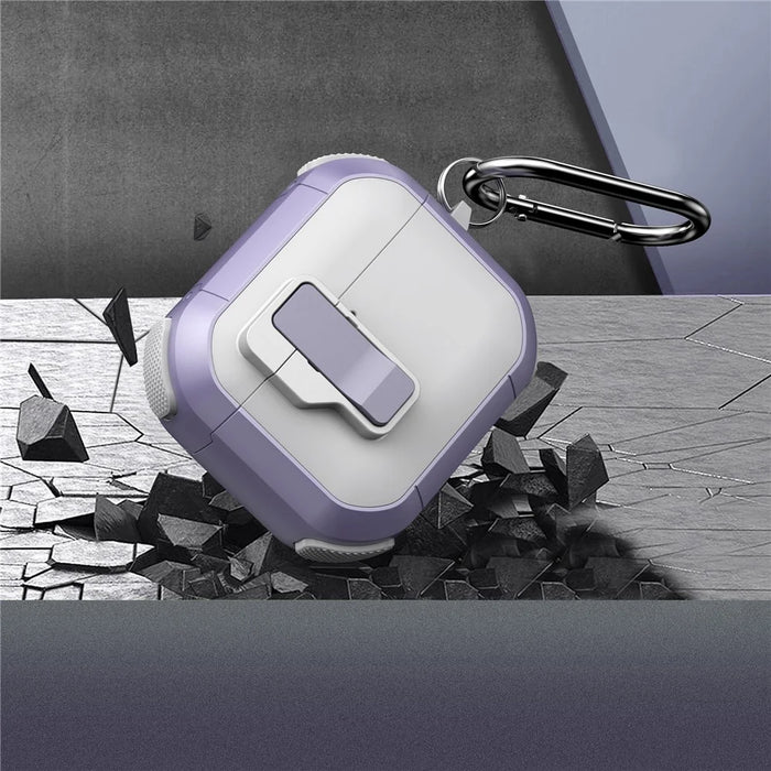 For AirPods 4 Case with Switch Button TPU + PC Compatible with MagSafe Earphone Cover with Hook - White  /  Light Purple - 4
