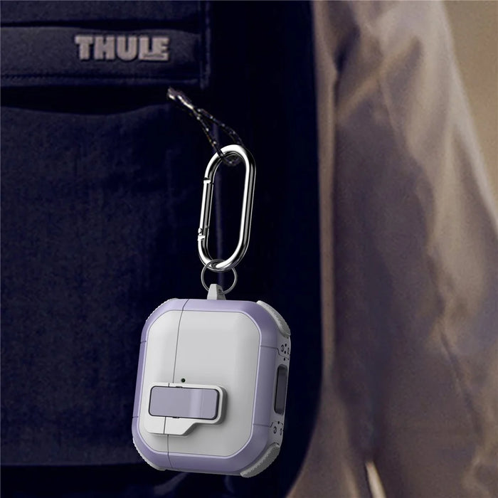 For AirPods 4 Case with Switch Button TPU + PC Compatible with MagSafe Earphone Cover with Hook - White  /  Light Purple - 5