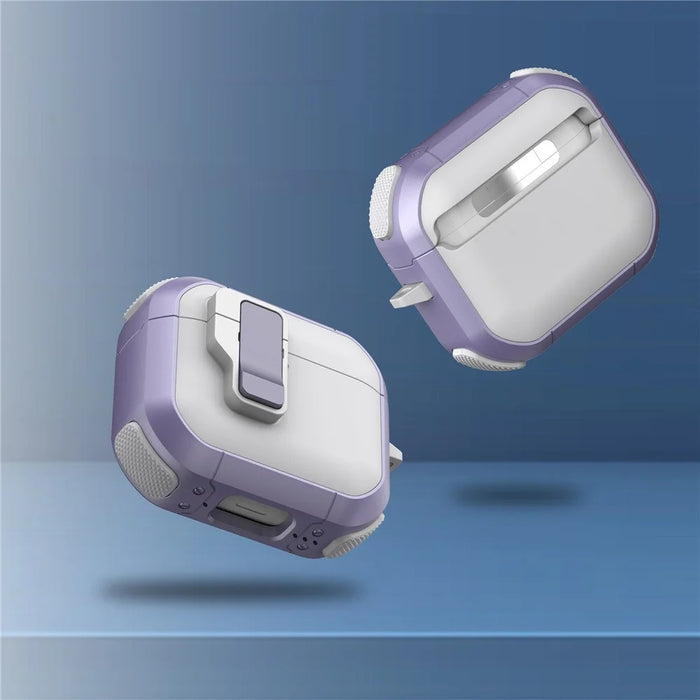 For AirPods 4 Case with Switch Button TPU + PC Compatible with MagSafe Earphone Cover with Hook - White  /  Light Purple - 6