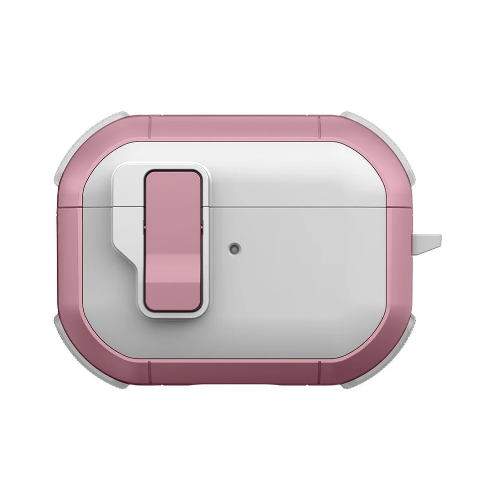 For Apple AirPods Pro Case with Switch Button TPU + PC Compatible with MagSafe Earphone Cover with Hook - White  /  Pink - 1