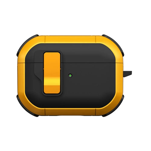 For Apple AirPods Pro 2 Case with Switch Button TPU + PC Compatible with MagSafe Earphone Cover with Hook - Black  /  Yellow - 1