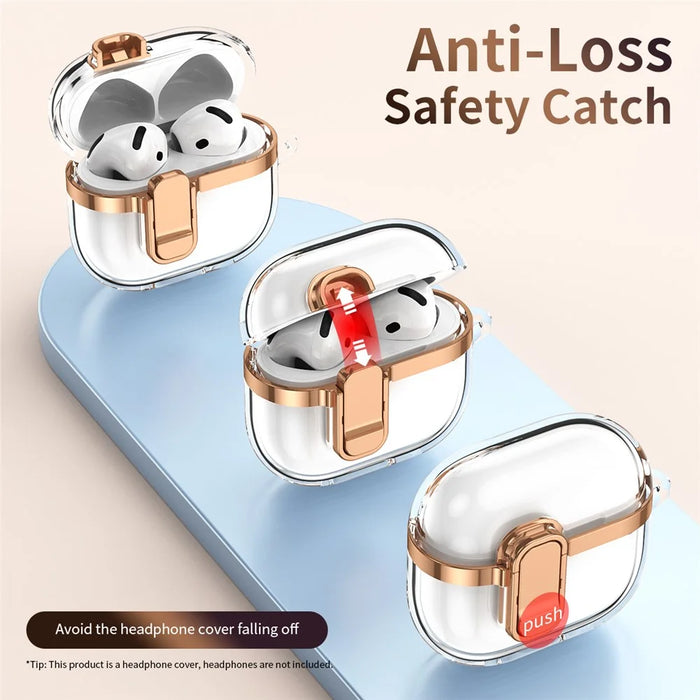 For AirPods 4 Case with Lock Buckle TPU + PC Clear Electroplated Earphone Cover with Hook - Gold - 7