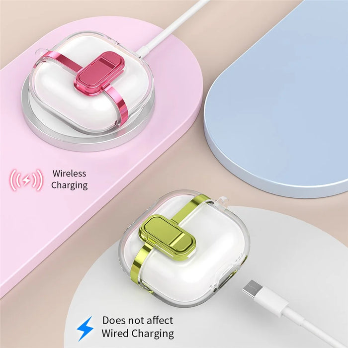 For Apple AirPods Pro Case with Lock Buckle TPU + PC Clear Electroplated Earphone Cover with Hook - Rose Gold - 5