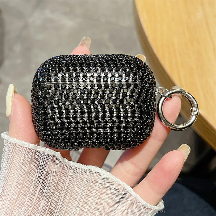 For Apple AirPods Pro Charging Case Cover Rhinestone Decor PC + TPU Protective Shell with Ring Buckle - Black - 1