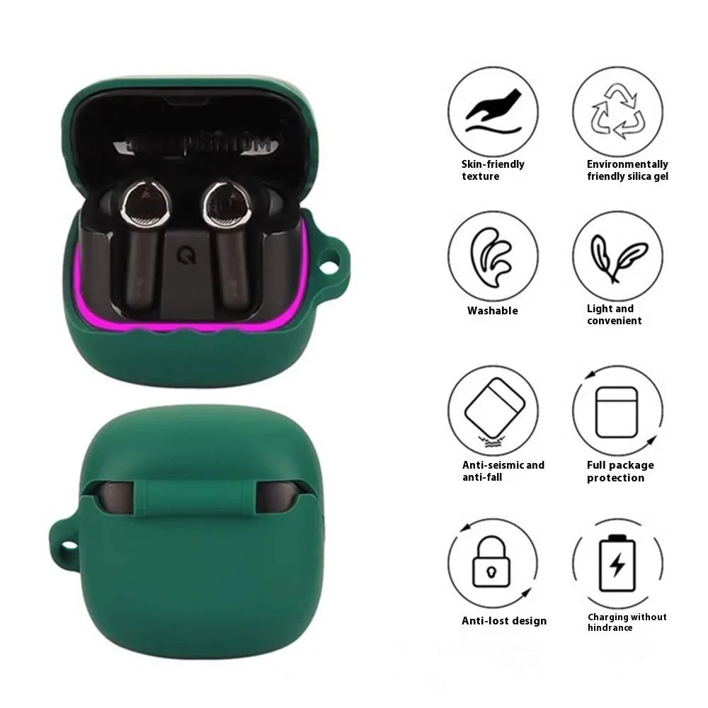 For JBL Quantum Beam TWS Bluetooth-compatible Earphones Case with Anti Lost Buckle Silicone Protective Cover - Blackish Green - 3