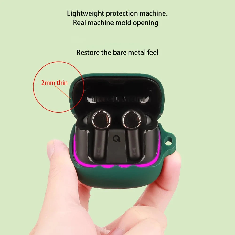 For JBL Quantum Beam TWS Bluetooth-compatible Earphones Case with Anti Lost Buckle Silicone Protective Cover - Blackish Green - 5