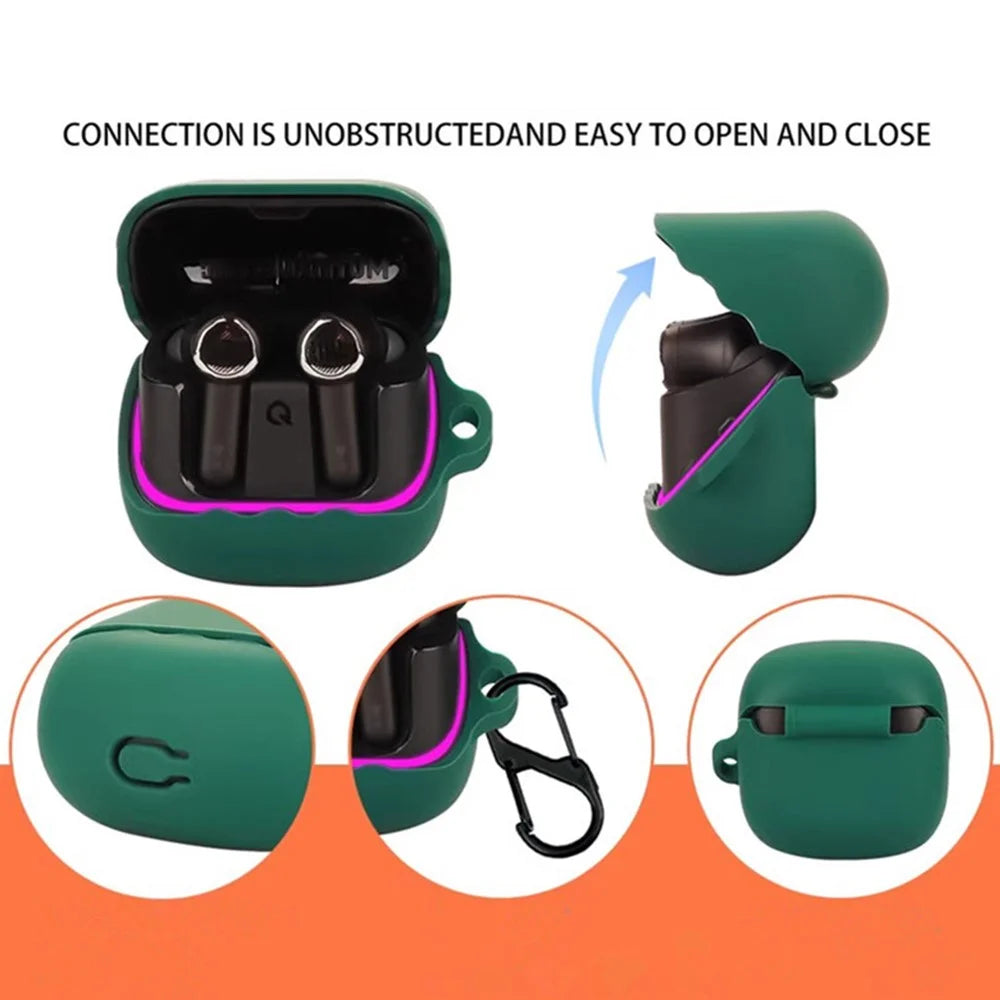 For JBL Quantum Beam TWS Bluetooth-compatible Earphones Case with Anti Lost Buckle Silicone Protective Cover - Blackish Green - 7