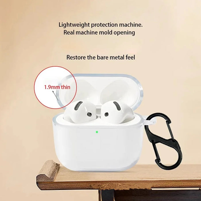 For AirPods 4 Bluetooth-compatible Earbud Case Transparent TPU Cover with Anti-Lost Buckle - 3