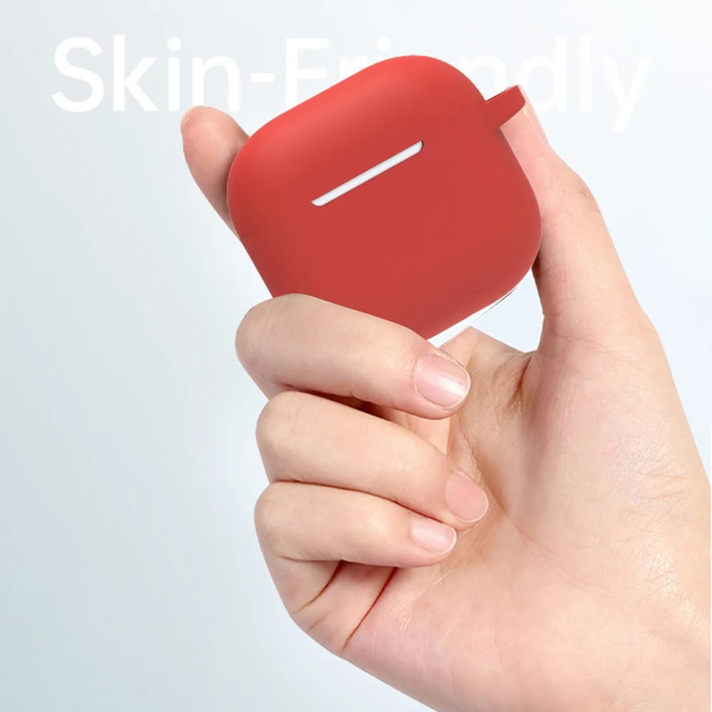 For AirPods 4 Earbuds Silicone Case with Earphones Anti-Lost Strap and Carabiner - Red - 2