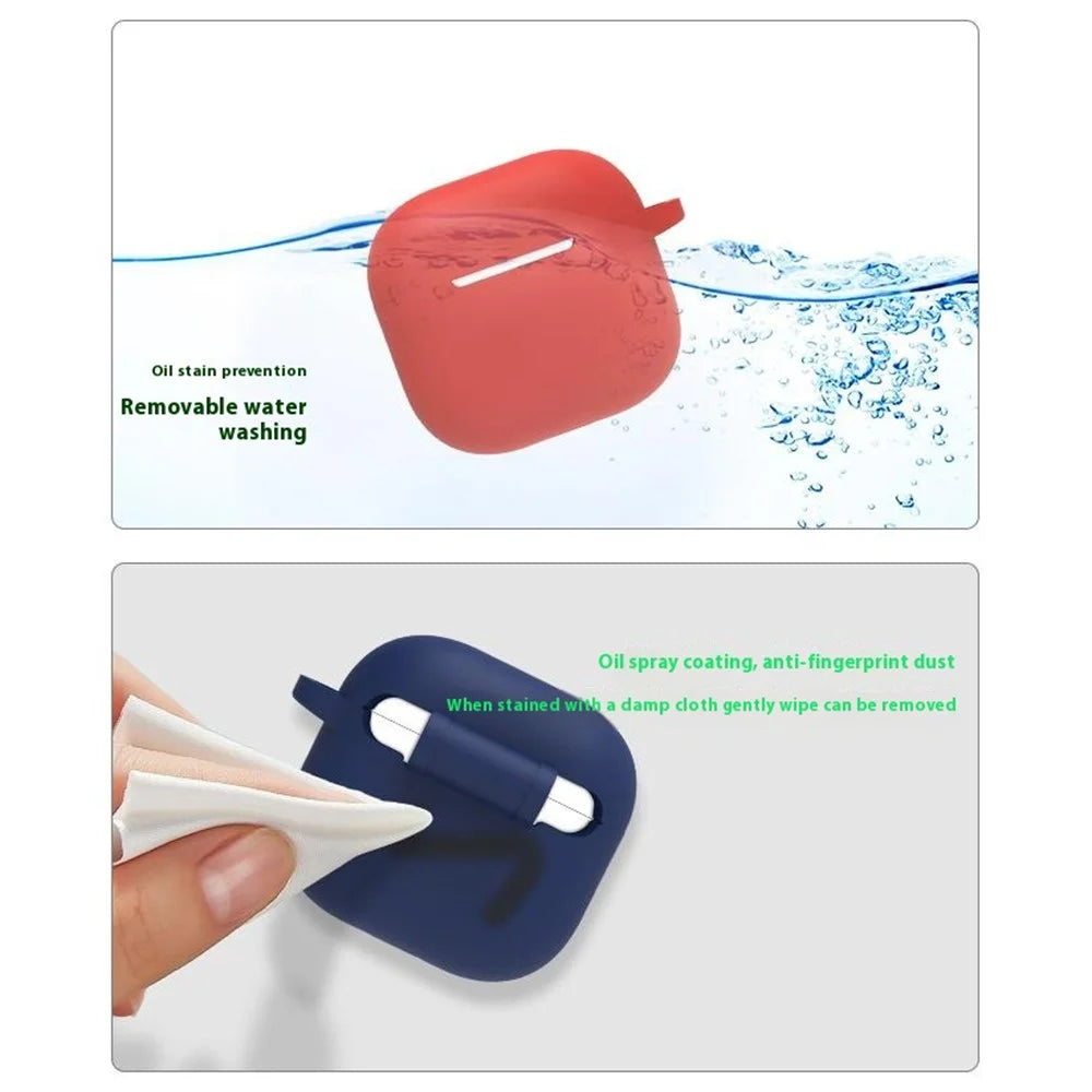 For AirPods 4 Earbuds Silicone Case with Earphones Anti-Lost Strap and Carabiner - Red - 3