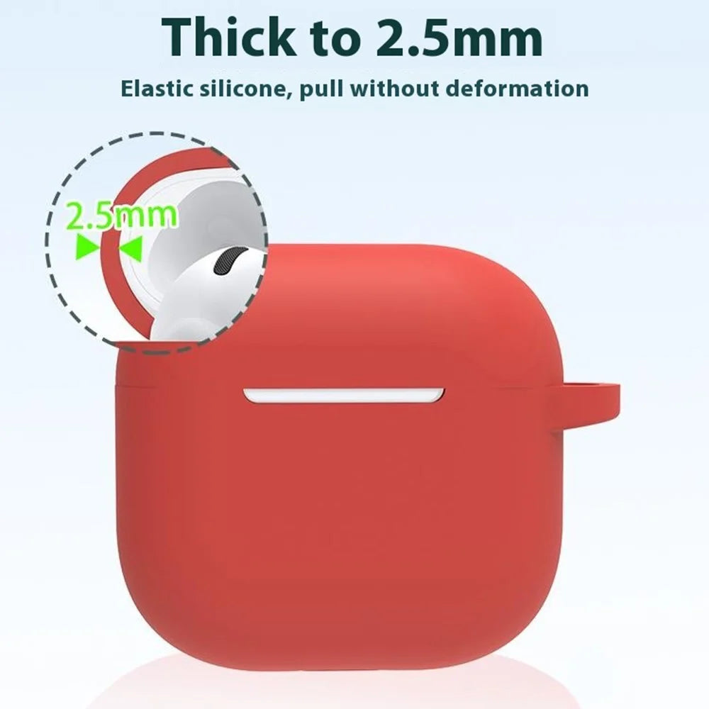 For AirPods 4 Earbuds Silicone Case with Earphones Anti-Lost Strap and Carabiner - Red - 4