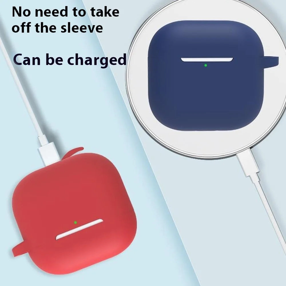 For AirPods 4 Earbuds Silicone Case with Earphones Anti-Lost Strap and Carabiner - Red - 6