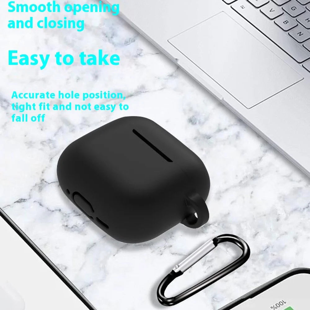 For AirPods 4 Earbuds Silicone Case with Earphones Anti-Lost Strap and Carabiner - Red - 7