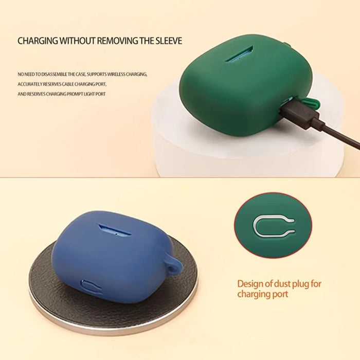 For JBL Wave Beam 2 Bluetooth-compatible Earphones Case with Anti Lost Buckle Silicone Protective Cover - Blackish Green - 4